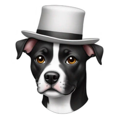 Black and white staffy with small hat sticker
