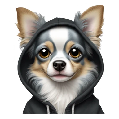 Realistic blue Merle long hair chihuahua dog in a black hoody sticker