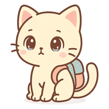 anime style cat with a backpack, sitting and looking curious sticker