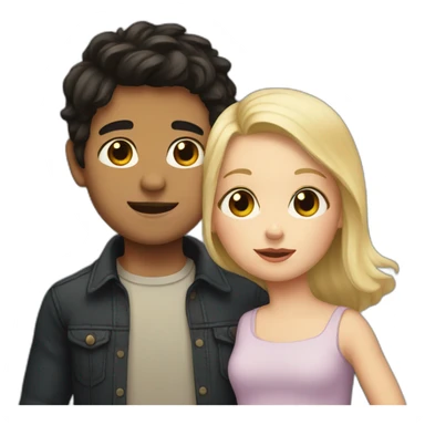 a boy with dark hair holding a short girl with blonde hair sticker