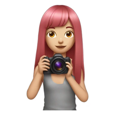 girl with long, straight rose hair and fringe and holding camera sticker