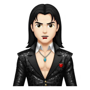 Adam Van Helsing from Vampirella with long black hair, black sequin outfit sticker