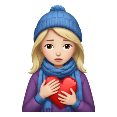 woman broken hearted, shedding a tear, looking down sad holding her heart breaking, wearing a winter outfit sticker