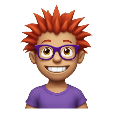 Rugrats, a red-haired baby with spiky hair and only 2 front teeth wearing purple square glasses and a blue shirt with red trim sticker
