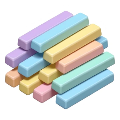 small pile of pastel-colored rectangular gum sticks or square tablets with smooth, slightly glossy coating, uniform pieces, neatly stacked or gently scattered, no wrapper, no mouth, no extras, just the gum, soft lighting, subtle shadows, emoji scale sticker