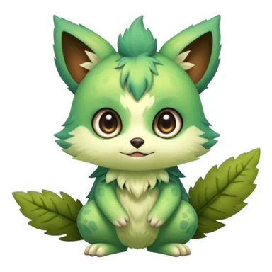 Pastel warm mossy floral elemental fantasy colorful-green-brown-gradient anime-styled edgy cool badass cute random Fakémon-creature, with random markings, full body sticker