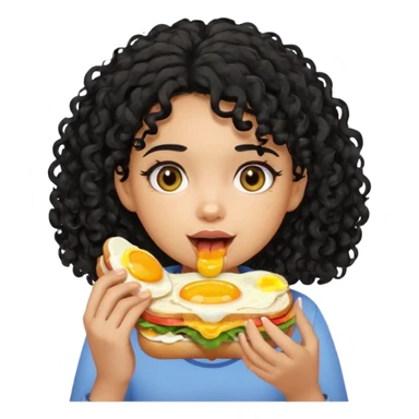 Girl with black curly hair eating egg sandwich sticker