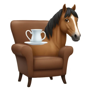 horse drinking tea looking at camera sitting in a chair sticker