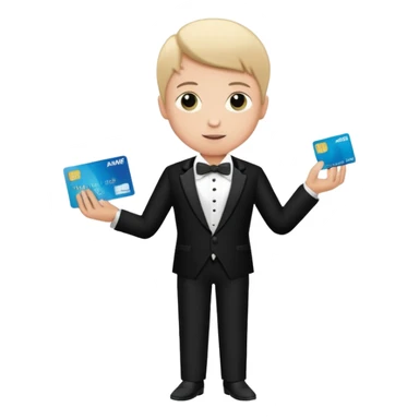 make a genmoji of a boy with a an amex card in hand and wearing a tux sticker