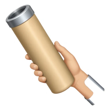 a beige skin colored hand holding a cylindrical tube, no sleeves, no clothes sticker