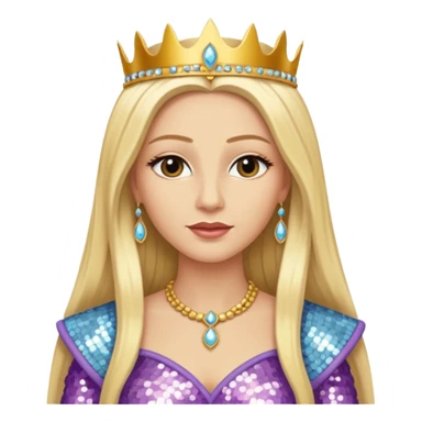 Queen of Sheba from The Bible with long blonde hair, ivory sequin outfit sticker