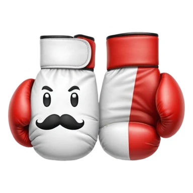 Red and white boxing gloves with Mario M logo and mustache design sticker