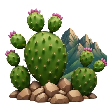 smiling prickly pear cactus with mountains in background sticker