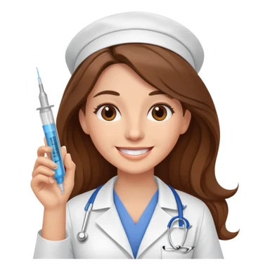 Enfermera feliz con pelo largo cafe y una inyeccion sticker