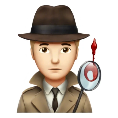 Icon for Detective Movie: A vintage movie poster-style design featuring a close-up of a detective. The scene includes faint traces of blood on the asphalt, hinting at a murder. Retro cinematic typography. Transparent background. sticker
