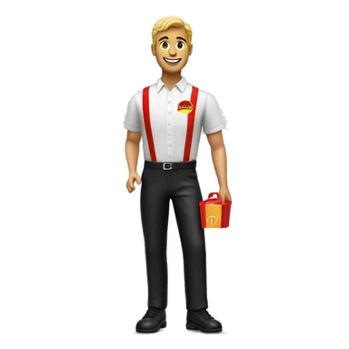 waiter on roller skates McDonald's uniform  white shirt black pants red vest realistic 60's stye sticker