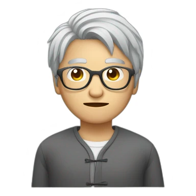 Chinese grey hair wear glasses showing thumb down sticker