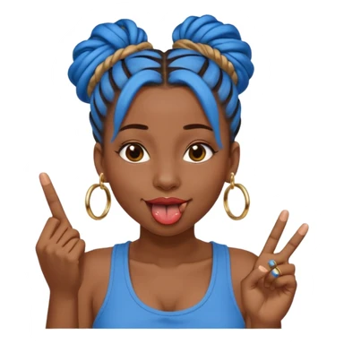 brown girl with blue locs in a bun with tongue out giving middle finger sticker