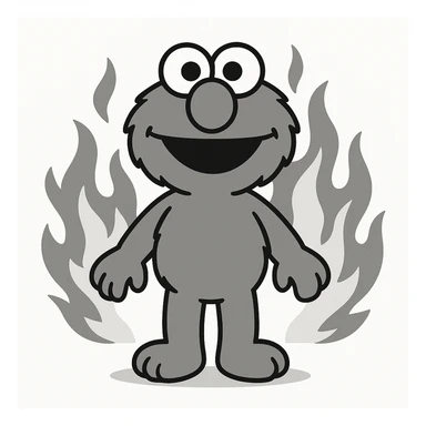 Elmo character with fire in the background, minimal and flat design sticker
