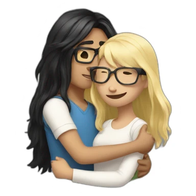 boy with blonde hair and glasses hugging girl with long black hair and glasses sticker