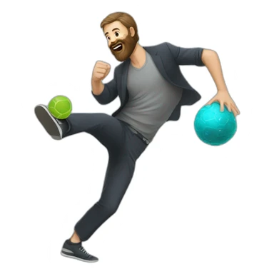 man with beard kicking virus as ball sticker