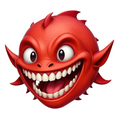 Creature comes out of the eye of a creature who has red skin and a wide smile with long teeth sticker