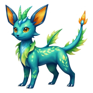 Rocky Shiny ethereal elemental Salandit-Leafeon-Vaporeon-hybrid-fusion (full body) sticker