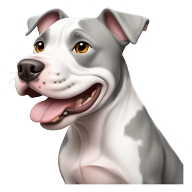 White and gray pitbull with a goofy face sticker