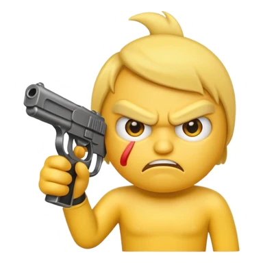 angry yellow emoji pointing gun sticker