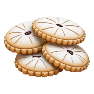 Ma'amoul Cinematic Realistic Ma'amoul Dessert Emoji, depicted as one or two delicate, date-filled cookies lightly dusted with powdered sugar, rendered with intricate textures and warm, inviting lighting. sticker