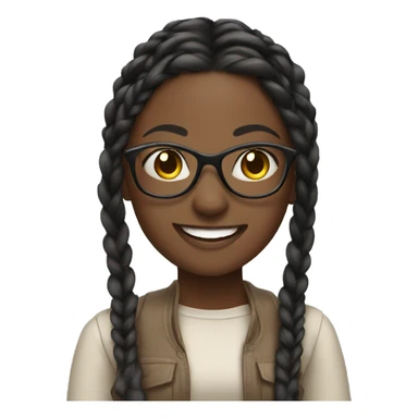 black girl with long braids and glasses with a beautiful smile sticker