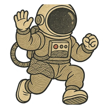 ukiyo-e inspired cartoon astronaut sticker