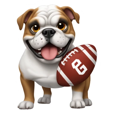 white Georgia bulldog with a football and a red collar  sticker
