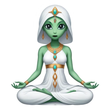 a Reptilian alien woman,in meditation, white dress like a priestess sticker