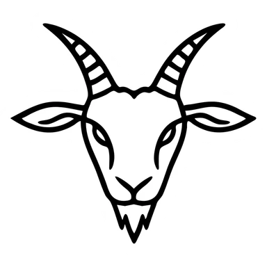 Make the black goat from the front have a darker, more gothic aesthetic, with no background. Focus on a gothic style with dark, moody tones and sharp, eerie details. Remove any background, leaving it transparent. sticker