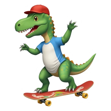Dinosaur skateboarding at the skate park wearing a t-shirt and doing six seven and dancing sticker