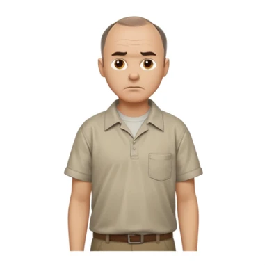 Carl from Sling Blade, serious expression, recognizable features, neutral background, full body, chin sticking out, slouching posture, no glasses, shirt with collar,  side view sticker