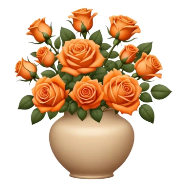 bouquet of bright orange roses in a beige aesthetic vase in vintage style sticker