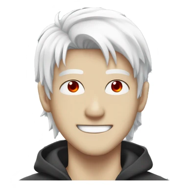 an anime guy with red eyes and white hair smirking sticker