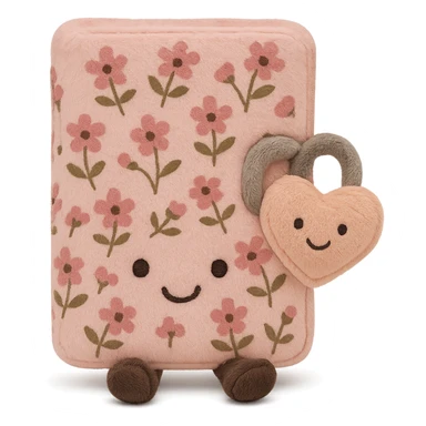Pink Floral journal with a heart-shaped lock as a kawaii plushie, jellycat style  sticker