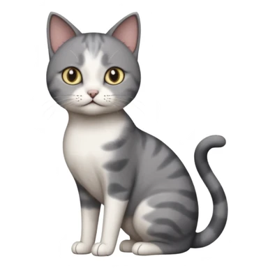 full body dumb looking large short hair dark grey and white cat sticker