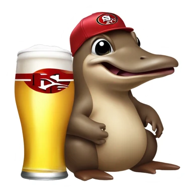 platypus in a 49ers cap holding a white beer can that says “happy dad” sticker