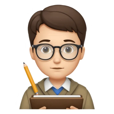 A scholarly explorer with notepad, glasses, and calm analytical demo.
 sticker