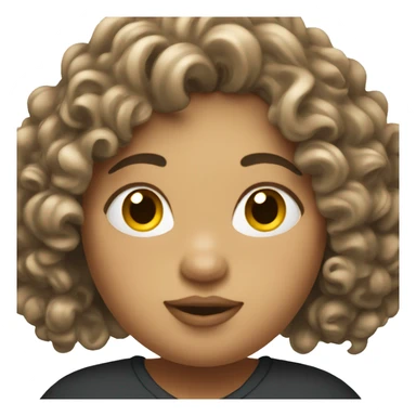 create a lady emoji that is chubby, with long curly hair, a fair complexion sticker