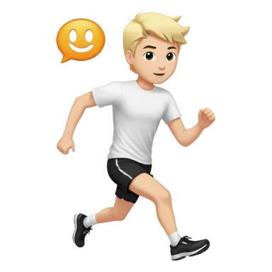 A man with blond hair in black shorts and a white T-shirt is running. Above his head is the Giga Chat logo. sticker