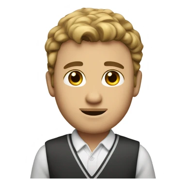 he has dark blonde hair and he has bown eyes, he is a teacher and he is makig ok sing sticker