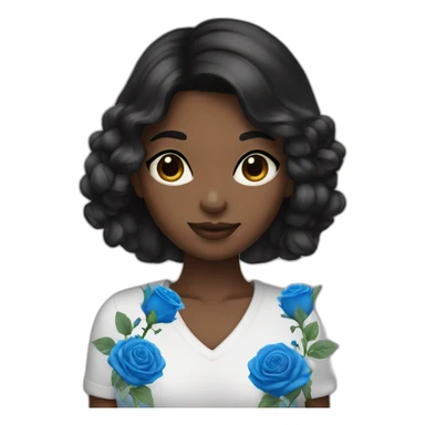 a black hair girl hold blue roses sticker