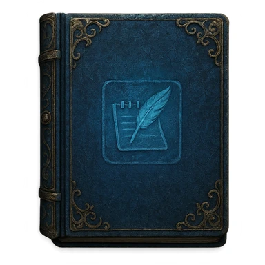 Windows 11 Notepad icon in the style of an old blue leather-bound notebook, Elden Ring note style, ornate corners, mystical blue, aged texture, no text, just the notepad look, option 4 sticker
