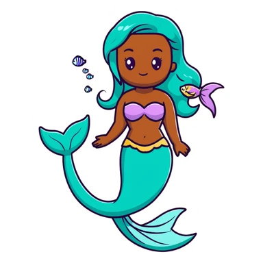 full body black mermaid with dark skin and fish tail sticker