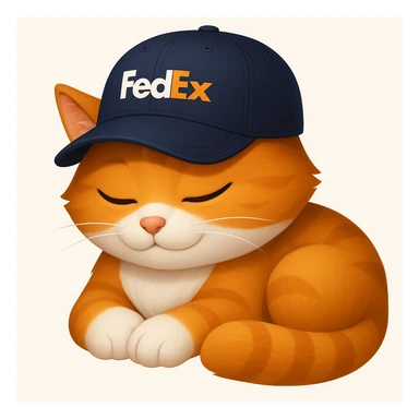 sleeping cat emoji with a FedEx uniform cap in a different pose sticker